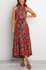 Load image into Gallery viewer, Print Belted Sleevelss Maxi Dress
