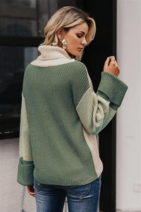 Patchwork Turtleneck Casual Knitted Pullover