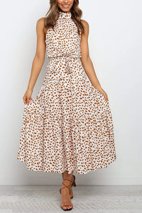 Print Belted Sleevelss Maxi Dress