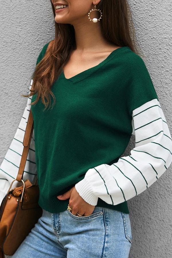 Color Block Lantern Sleeve Sweater