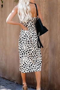 Leopard Sleeveless Slit Slip Dress