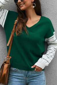 Color Block Lantern Sleeve Sweater