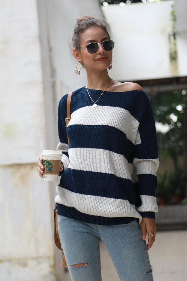 Striped Long-Sleeved Loose Sweater