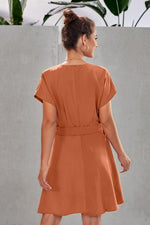 Load image into Gallery viewer, Plain V Neck Belt A-Line Dress
