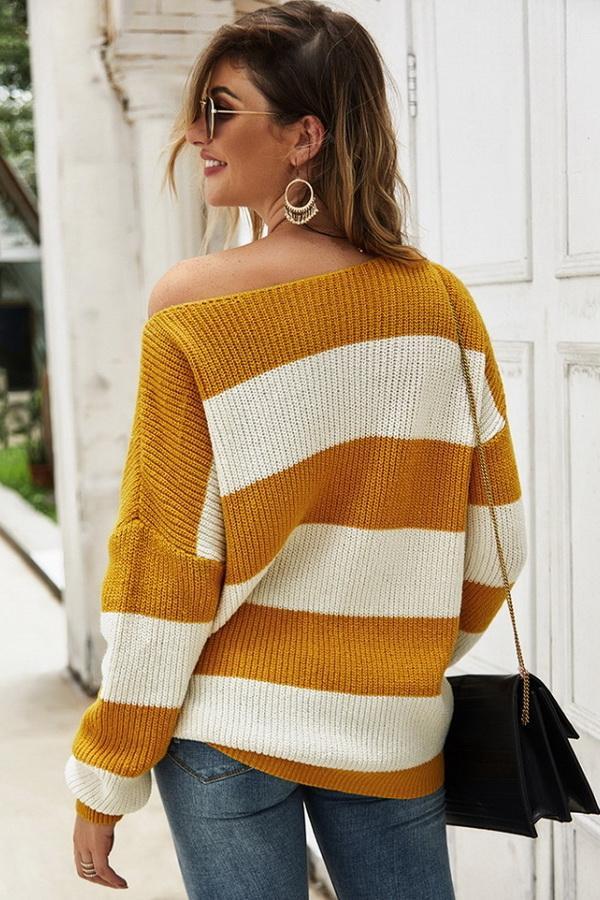 Striped Long-Sleeved Loose Sweater