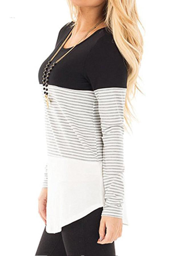 Round Neck Striped Long Sleeve T-Shirt
