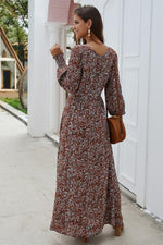 Load image into Gallery viewer, Floral V Neck Long-Sleeved Mid Dress

