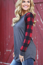 Load image into Gallery viewer, Plaid Patchwork Long Sleeve T-Shirt
