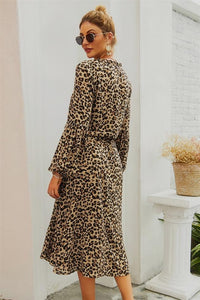 Leopard V Neck Long Sleeved Maxi Dress