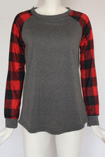 Load image into Gallery viewer, Plaid Patchwork Long Sleeve T-Shirt
