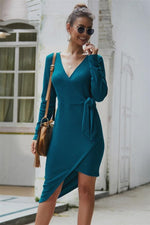 Load image into Gallery viewer, Solid Color Irregular Knot Mid Dress
