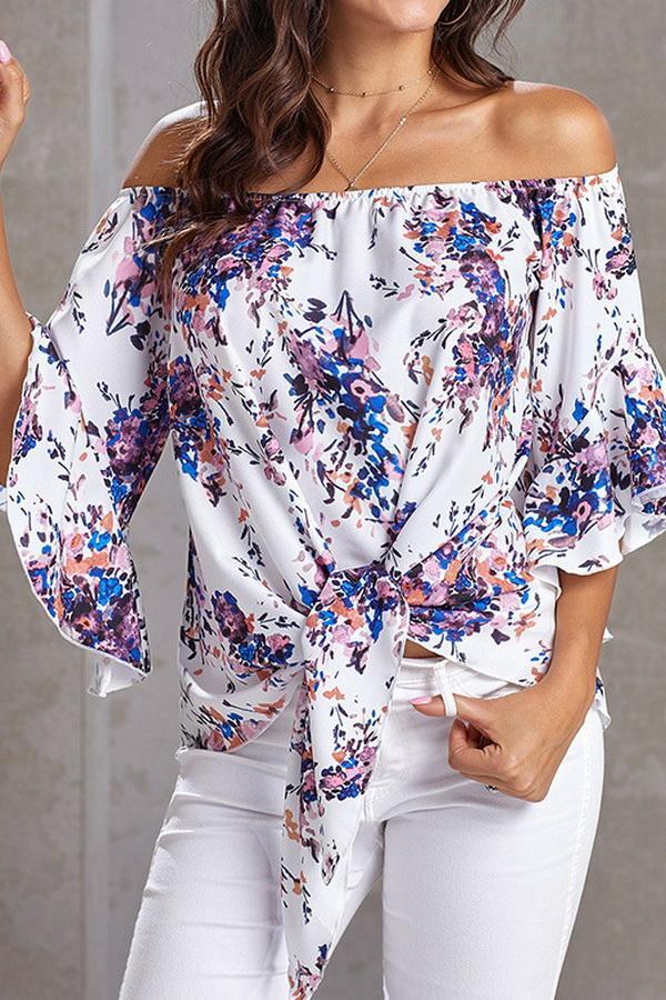 Printed Knotted Flare Sleeve Jacket