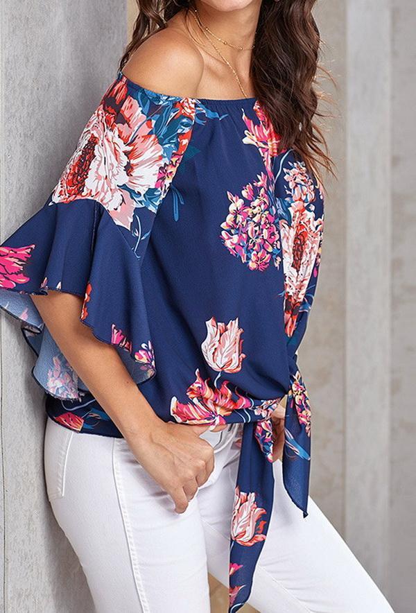 Printed Knotted Flare Sleeve Jacket