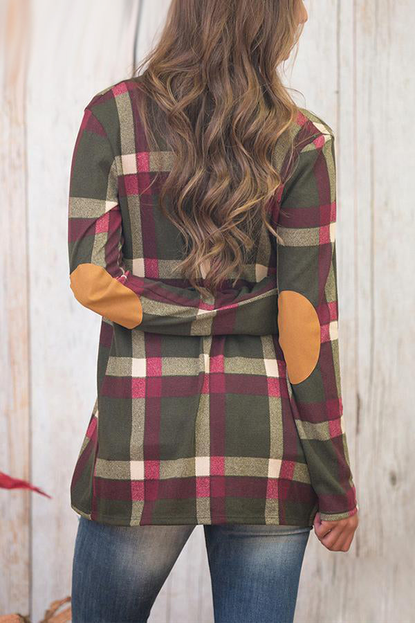 Plaid Long Sleeve Loose Open Front Top