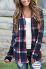 Load image into Gallery viewer, Plaid Long Sleeve Loose Open Front Top
