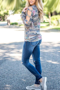 Floral Camouflage Cut Out Sweatshirt