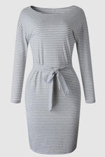 Load image into Gallery viewer, Striped Belt Long-Sleeve Dress
