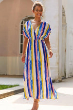 Load image into Gallery viewer, Rainbow V Neck Maxi Dress
