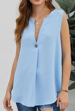 Load image into Gallery viewer, Sleeveless V-Neck Single-Button Pure-Color Blouse
