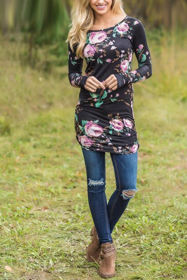 Floral Round Neck Long Sleeve T-Shirt