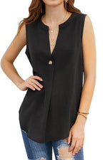 Load image into Gallery viewer, Sleeveless V-Neck Single-Button Pure-Color Blouse
