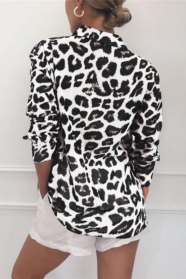 Leopard Print V-Neck Long Sleeve Chiffon Jacket