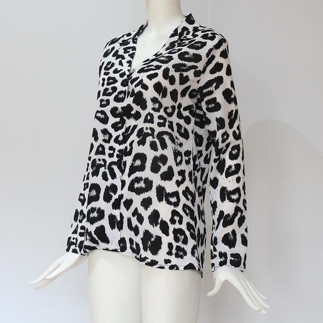 Leopard Print V-Neck Long Sleeve Chiffon Jacket