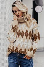 Load image into Gallery viewer, Geometrical Turtle Neck Thick Pullover
