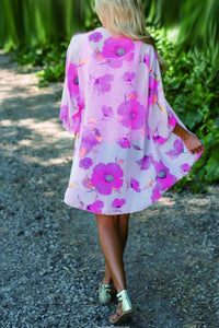 Floral Three Quarter Length Sleeve Open Front Top