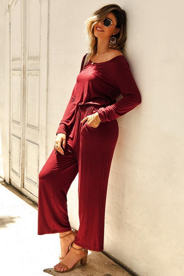 Solid Color High-Waisted Jumpsuit