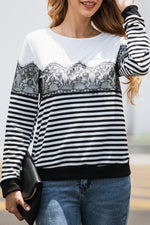 Load image into Gallery viewer, Striped Lace Long Sleeve Sweatshirt

