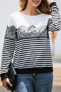 Striped Lace Long Sleeve Sweatshirt