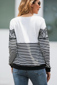 Striped Lace Long Sleeve Sweatshirt