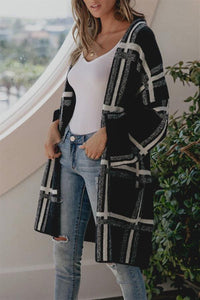 Midnight In London Black Plaid Knitted Cardigan