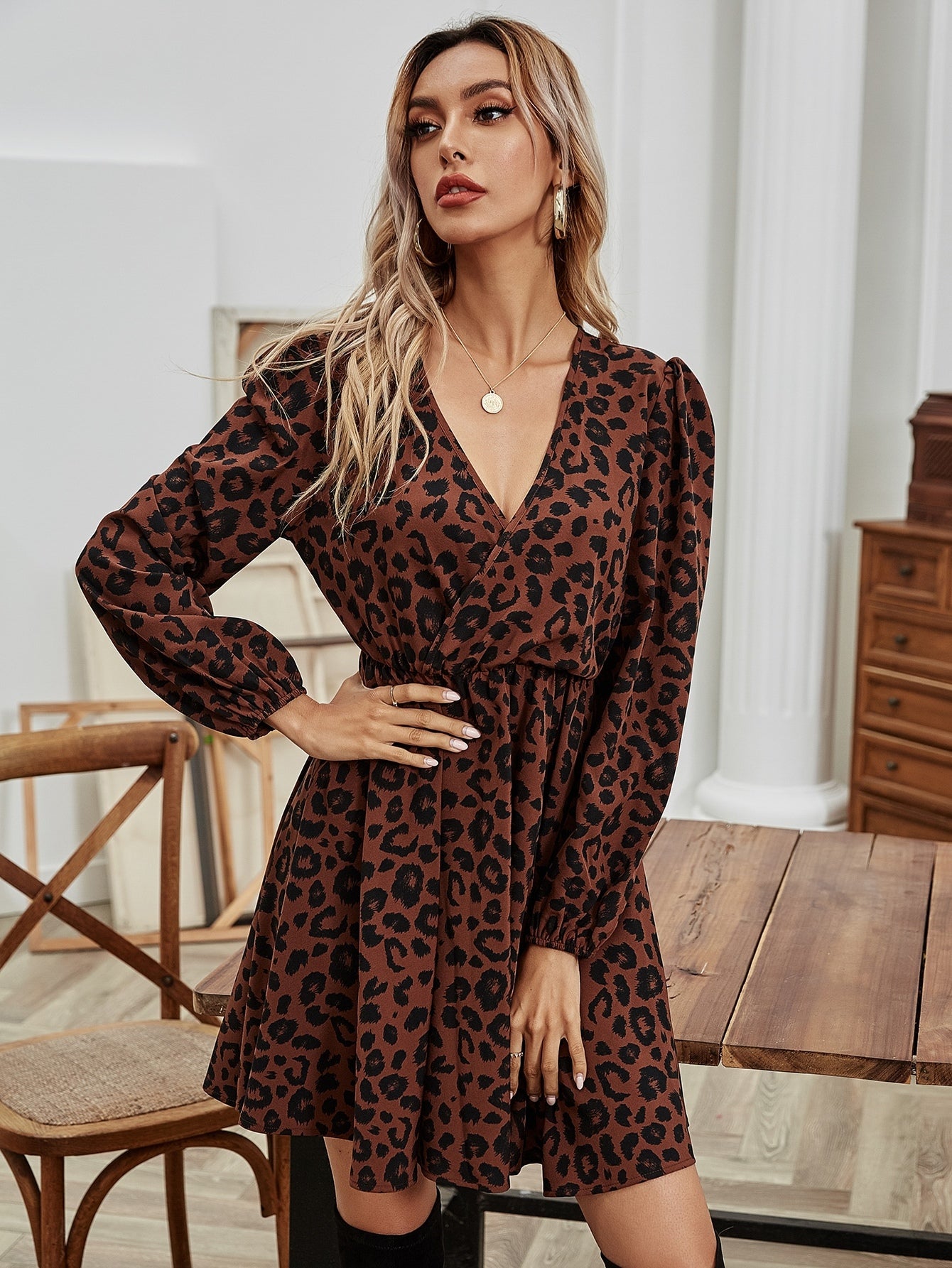 Leopard Front Print A-line Dress