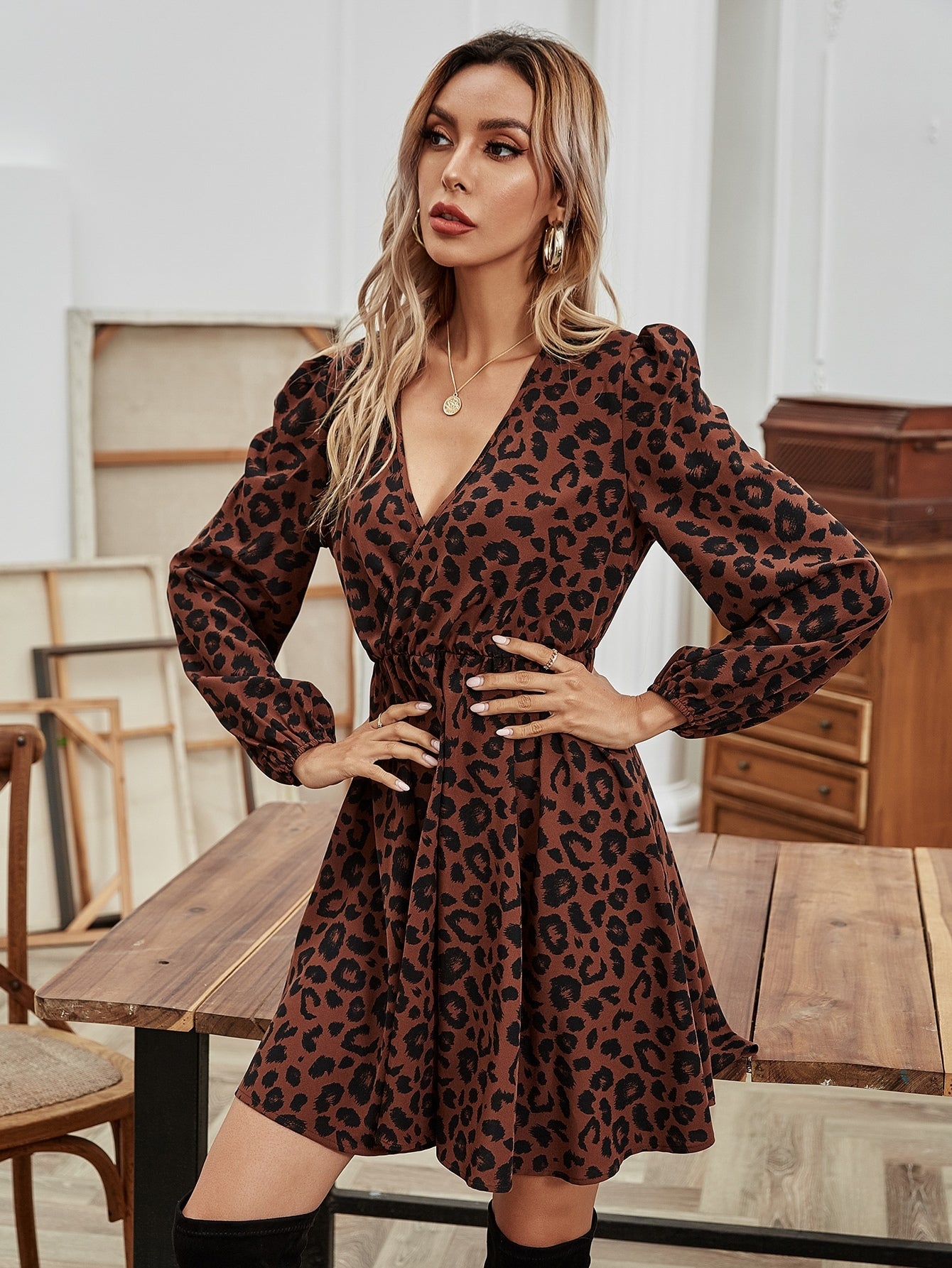 Leopard Front Print A-line Dress