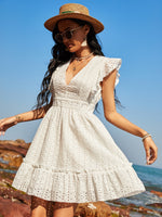Load image into Gallery viewer, Embroidery Ruffle Eyelet Hem Dress
