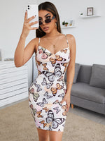Load image into Gallery viewer, Butterfly Draped Neck Print Midi Dress

