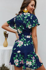 Load image into Gallery viewer, Leaves Print V Neck Wrap Knot Dress
