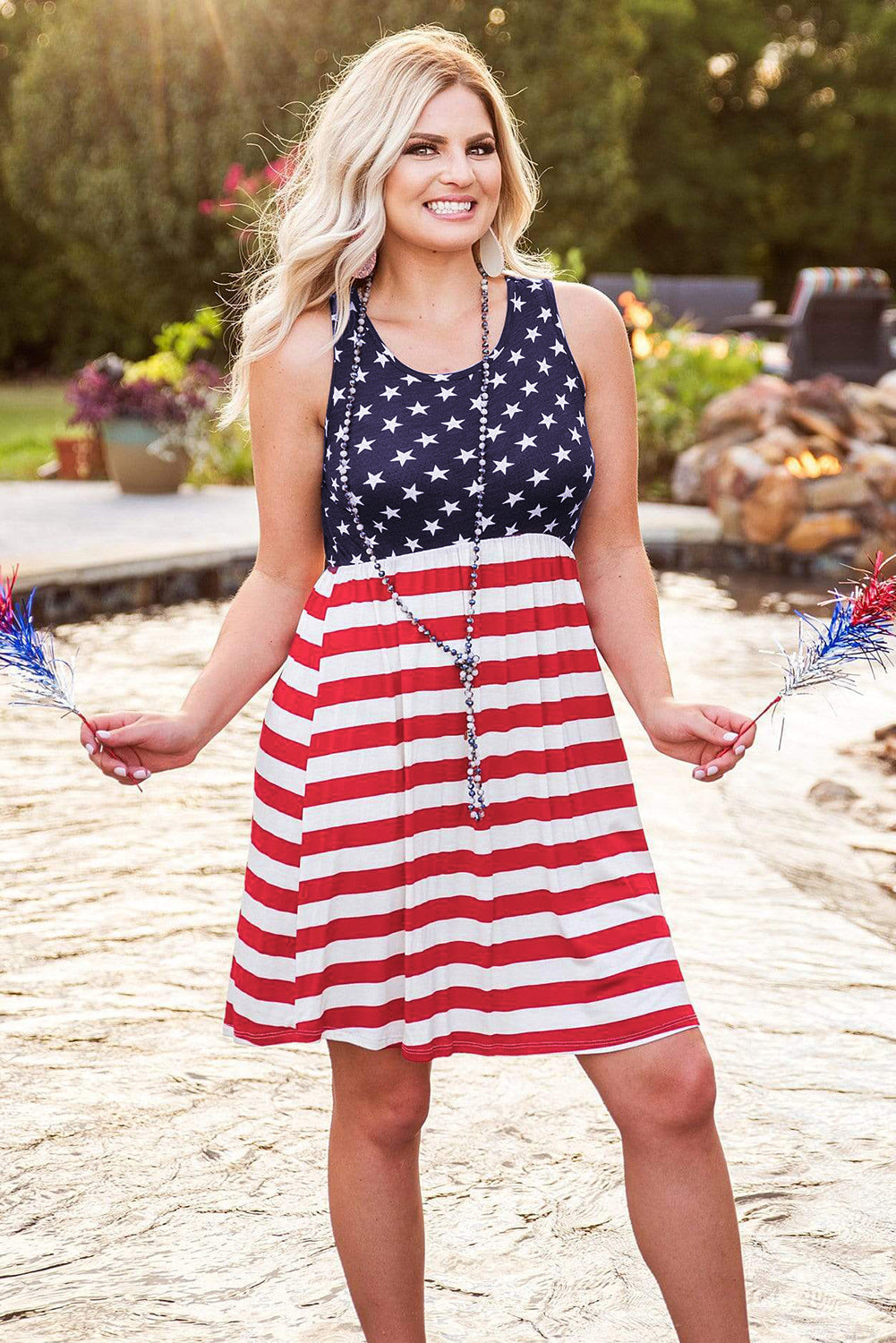 Plus Size American Flag Stars Stripes Tank Dress for Women