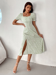 Split Thigh Floral Print Midi Dress