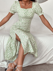 Split Thigh Floral Print Midi Dress