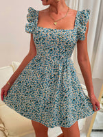 Load image into Gallery viewer, Floral Tie Back Ruffle Daisy Detail Mini Dress
