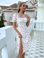 Load image into Gallery viewer, Strawberry Split Thigh Milkmaid Midi Dress
