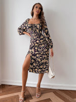 Load image into Gallery viewer, Front Split Thigh Floral Print Knot Midi Dress

