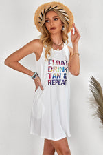 Load image into Gallery viewer, Short White Dress Float Drink Tan &amp; Repeat Sleeveless Mini Dress
