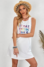 Load image into Gallery viewer, Short White Dress Float Drink Tan &amp; Repeat Sleeveless Mini Dress
