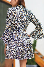 Load image into Gallery viewer, Leopard Thrn-Down Collar Belt Dress
