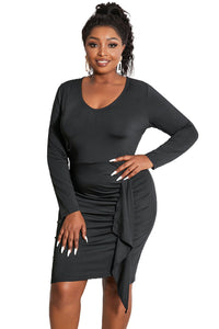Black Bodycon V Neck Long Sleeve Plus Size Dress Cocktail Pencil Dress