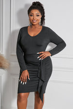 Load image into Gallery viewer, Black Bodycon V Neck Long Sleeve Plus Size Dress Cocktail Pencil Dress
